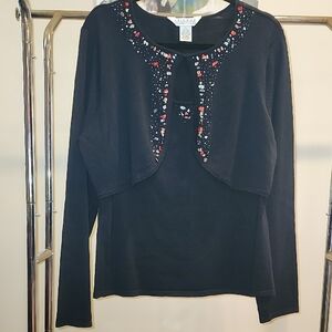 Black Embellished Long Sleeve Tee